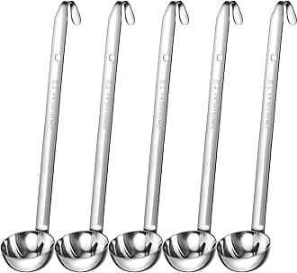 Cunhill 5 Pieces Soup Ladle Set Stainless Steel Ladle Long Hooked Handled Ladle Sturdy Serving Ladle Kitchen Accessories for Cooking Portioning Soups Sauce(3 oz)