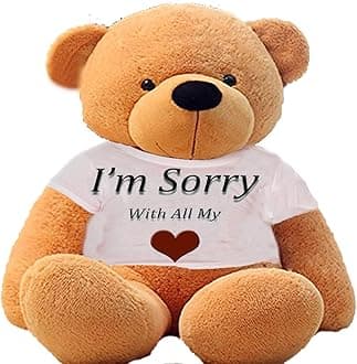 Hug'n'Feel® Soft Toys Big Teddy Bear Wearing I am Sorry with All T-Shirt 4 feet Brown_T Shirt_I am Sorry with All Plush & Stuffed Toys