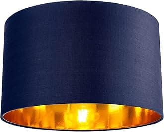 Contemporary and Chic Midnight Blue Cotton 14" Table, Floor or Pendant Circular Drum Lamp Shade with Shiny Copper Inner - 60watt Maximum by Happy Homewares