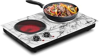 - CUSIMAX Hot Plate, 1800W Double Burner Electric Hot Plate for Cooking, Dual Control Portable Infrared Stove Countertop Cooktop, Heat-up in Seconds, Stainless Steel White Marble