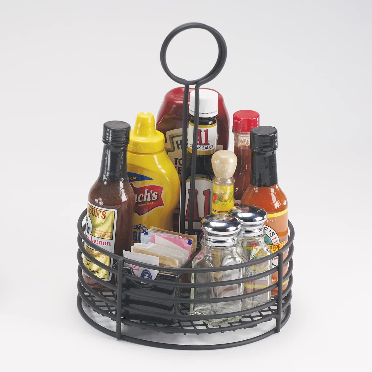 GET G.E.T. Enterprises Black Round Stainless Steel Condiment Caddy Iron Teflon Coated Table Caddies Collection 4-31860 (Pack of 1)