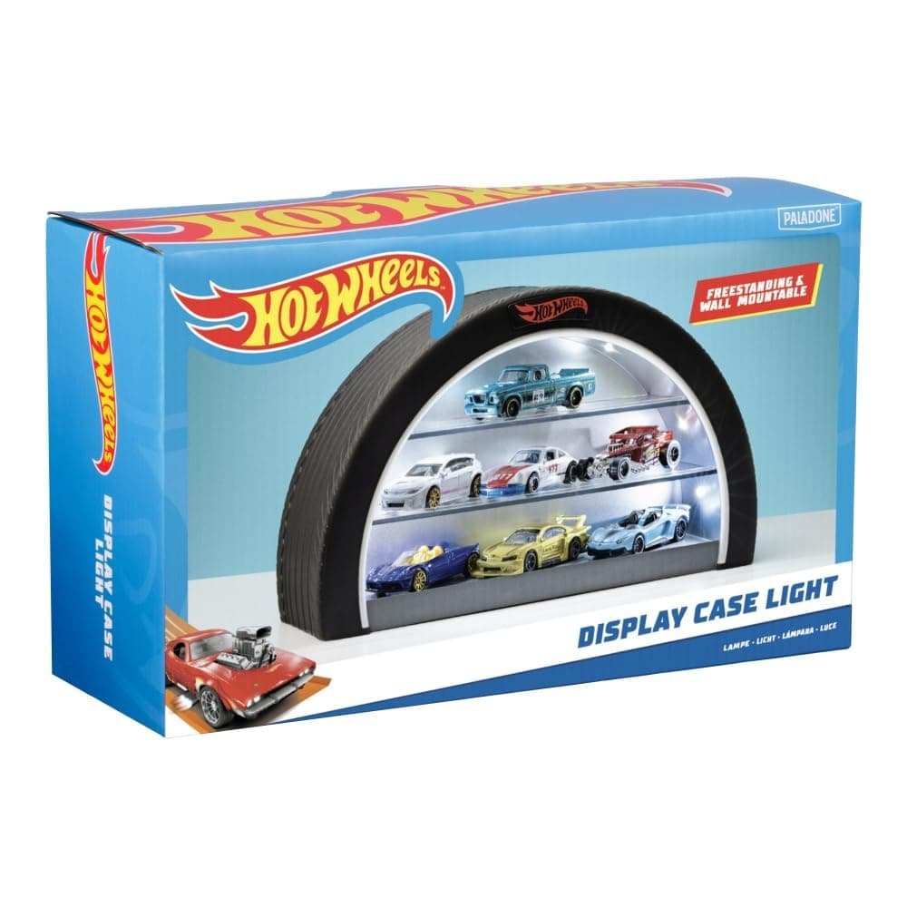 Paladone Hot Wheels Display Case Light - Officially Licensed Mattel Merchandise, Light Up Case Holds 8 Cars, Wheel Shaped Wall Moutable or Freestanding, Gift for Collectors