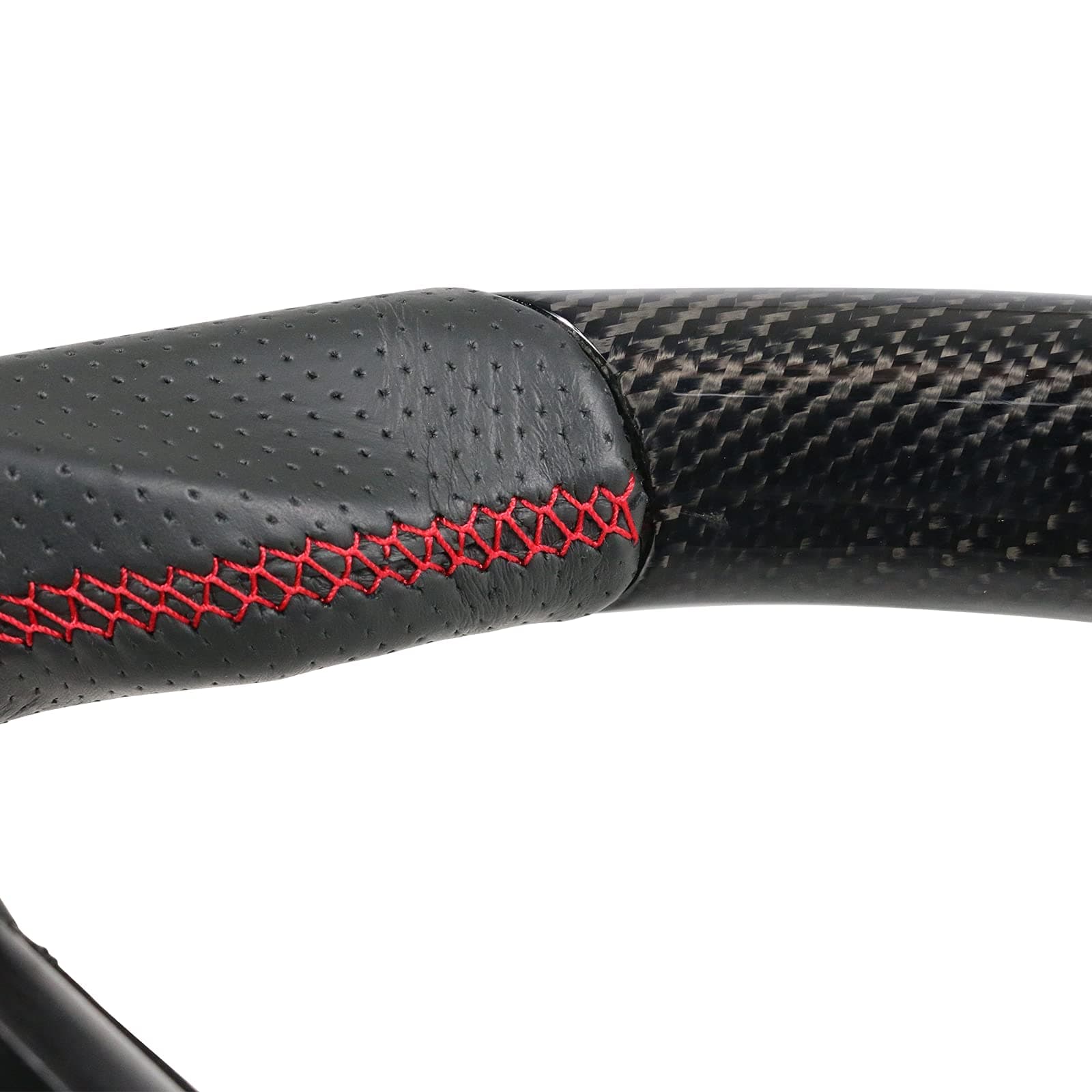 IKON MOTORSPORTS, Steering Wheel Compatible With 2012-2015 Chevy Camaro, Black Carbon Fiber & Perforated Leather Steering Wheel Brushed Kit With Red Stitching