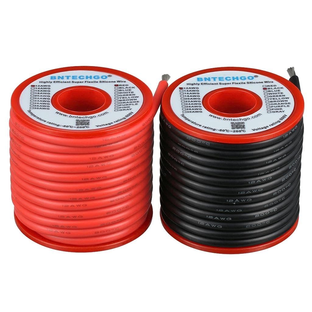 12 Gauge Silicone Wire Spool 50 ft Ultra Flexible High Temp 200 deg C 600V 12 AWG Silicone Wire 680 Strands of Tinned Copper Wire 25 ft Black and 25 ft Red Stranded Wire for Model Battery