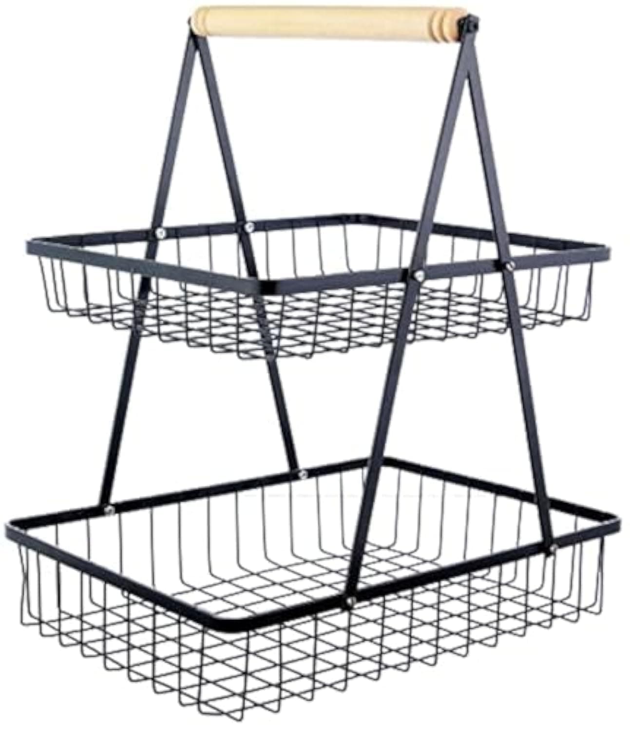 2-Tier Countertop Fruit Basket Fruit Bowl Bread Basket Vegetable Holder for Kitchen Storage, Black