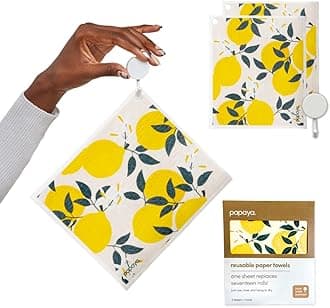 Reusable Paper Towels, Premium Swedish Dishcloths with Hook, Non-Scratch Reusable Paper Towel, 1 Sheet Replaces 17 Rolls - 2 Sheets, 1 Hook