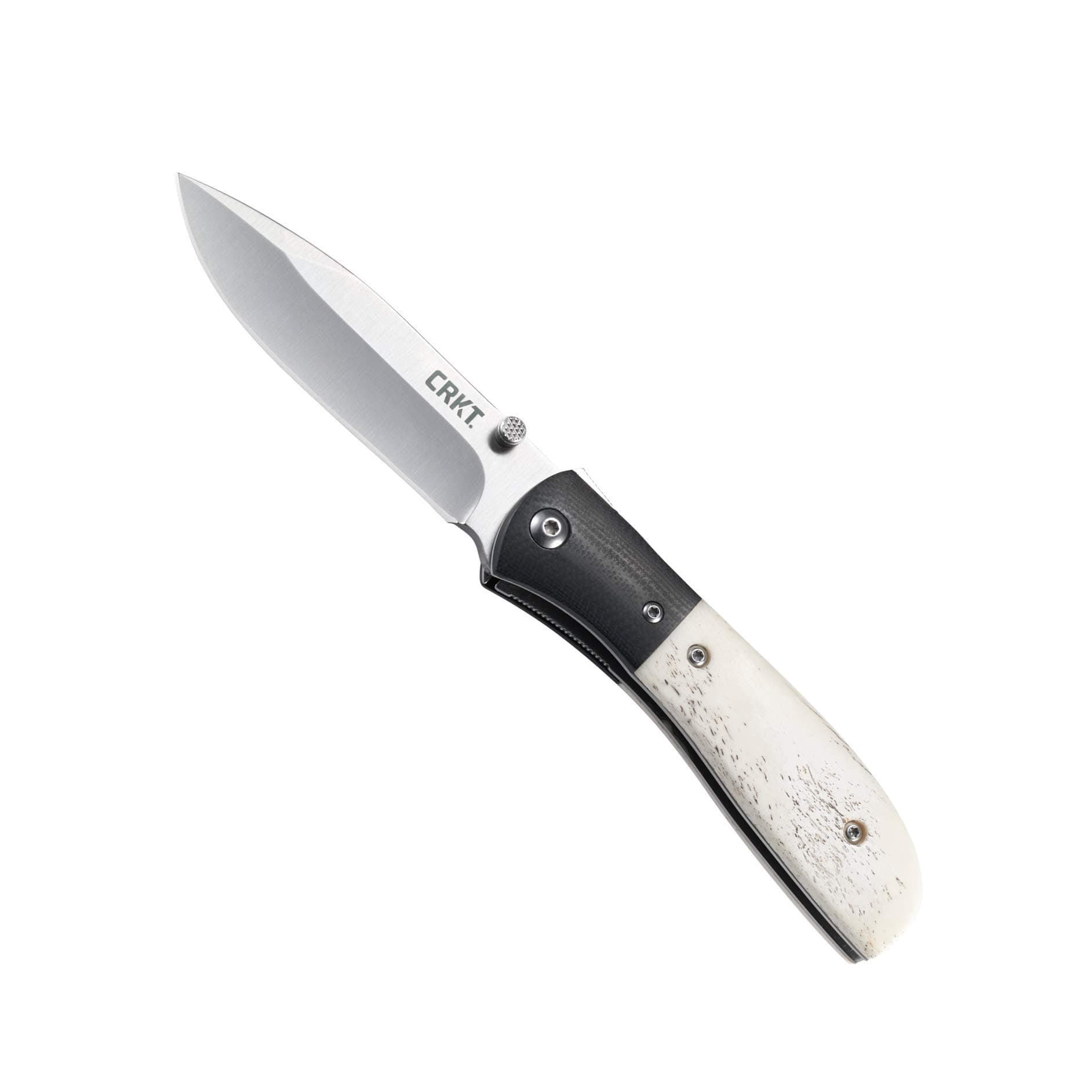 CRKT M4-02 EDC Folding Pocket Knife: Assisted Opening Everyday Carry, Satin Blade, Thumb Stud, Liner Lock, G10 Bolster, White Bone Handle, Pocket Clip