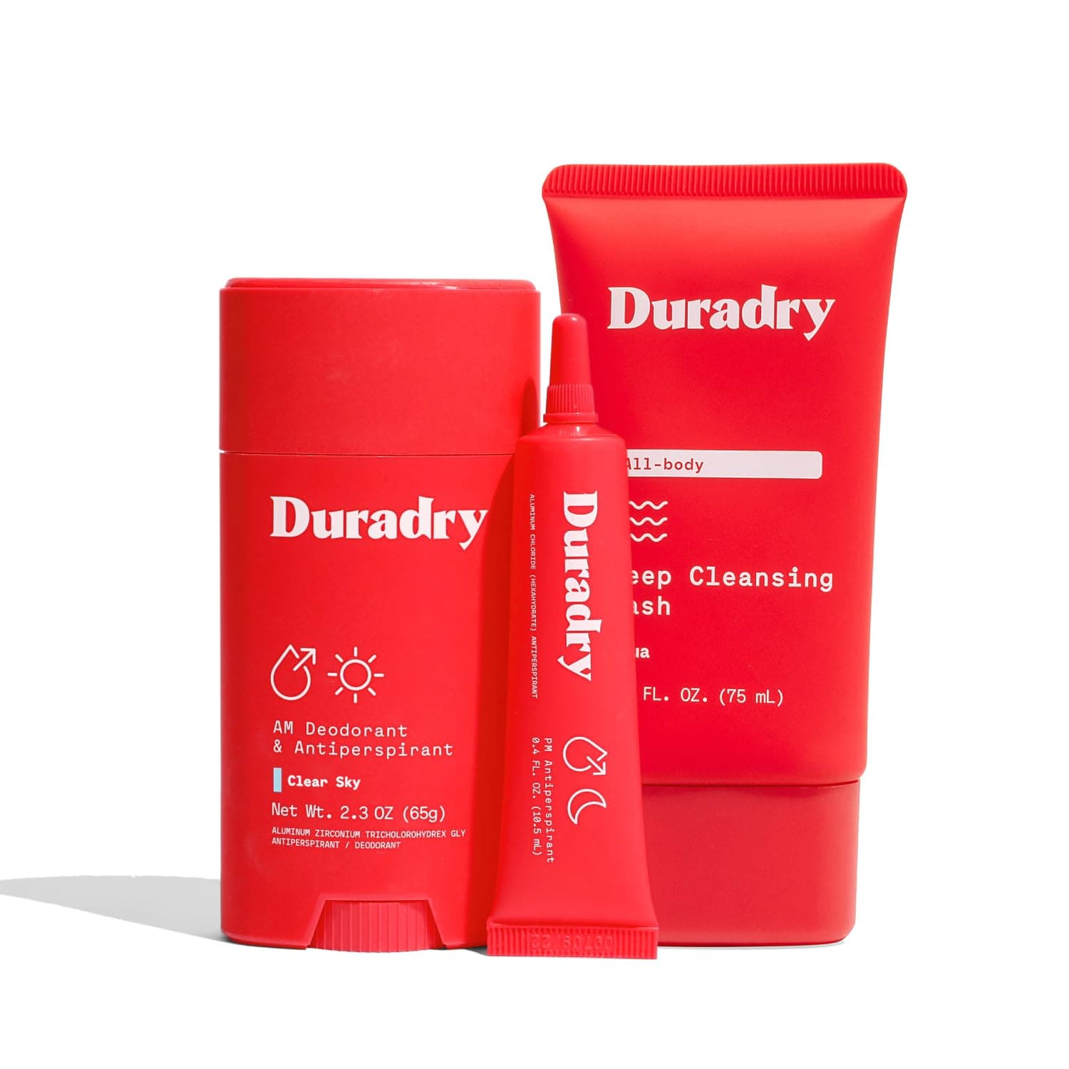 Duradry 3-Step System for Sweat Control - Deodorant for Men and Women, Sweat Minimizing Antiperspirant Gel, Deodorizing Body Wash Gift Set, Helps with Excessive Sweating, Odor Protection - Clear Sky