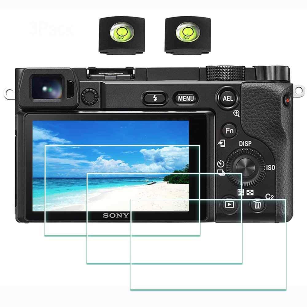 Screen Protector for Sony A6600 A6400 A6300 A6100 A6000 [3 Pieces] & Hot Shoe Cover 9H Hardness Tempered Glass for Sony alpha 6600 6400 6300 6000 6100