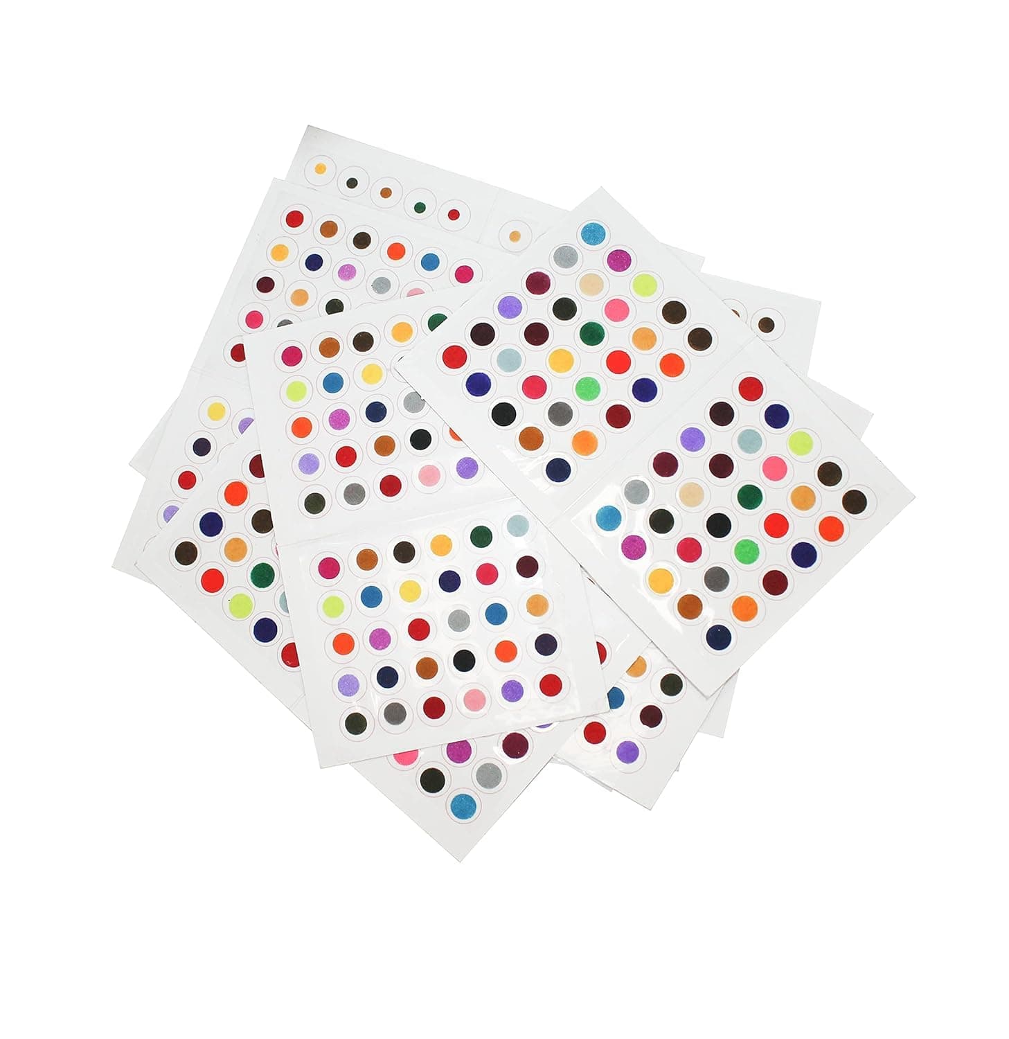 IS4A 360pc Multicolor Bindi Bollywood Forehead Stickers Adhesive Body 6 Card of Different Sized Velvet Bindi Round Dot Tattoo Premium Bindi For Women (SET OF 360 PCS)