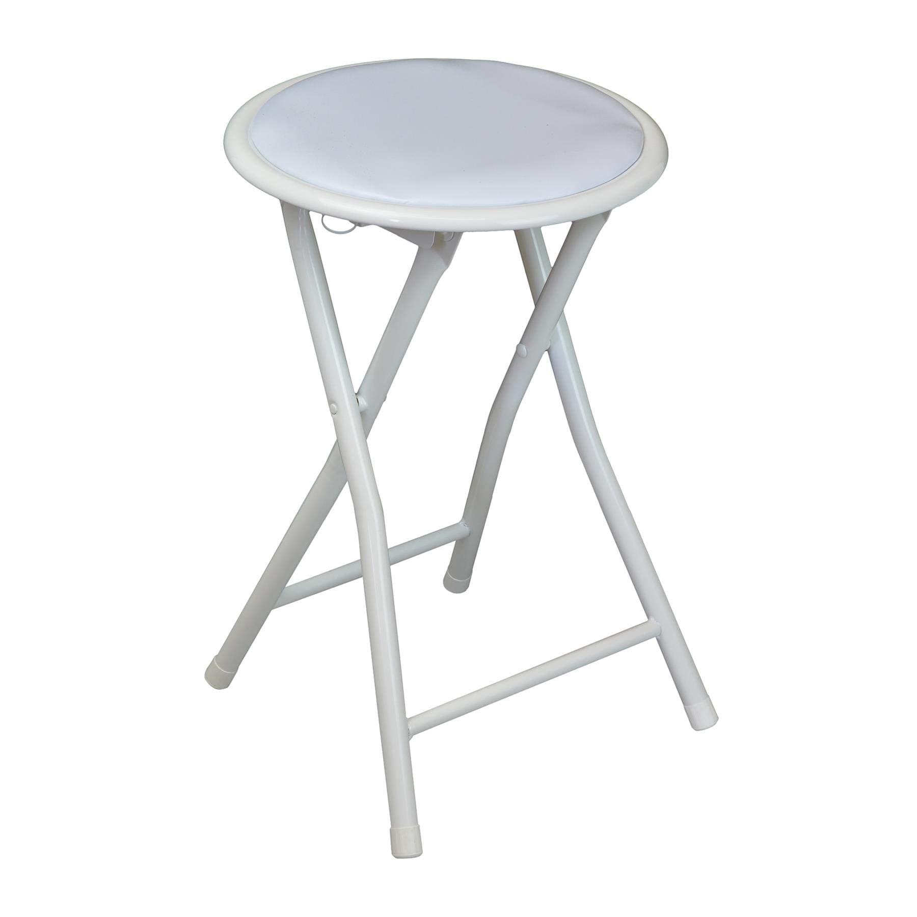 Harbour Housewares White Padded Folding Stool - Easy Store Metal Frame Sponge Padded Stool with Floor Protector Bumper Feet Lightweight Foldable Seat for Kitchen Bar, Breakfast Bar