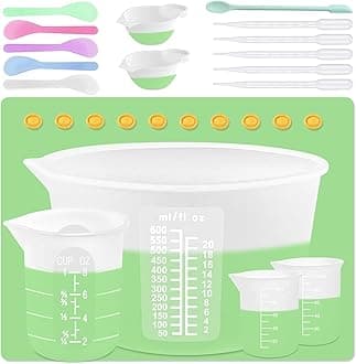 Silicone Measuring Cups Kit for Resin, Epoxy Supplies Set with 600ml, 250ml & 100ml Silicone Cups, Reusable Resin Supplies Cups with Silicone Mat, Stir Sticks, Mixing Cups for Molds Arts, Crafts