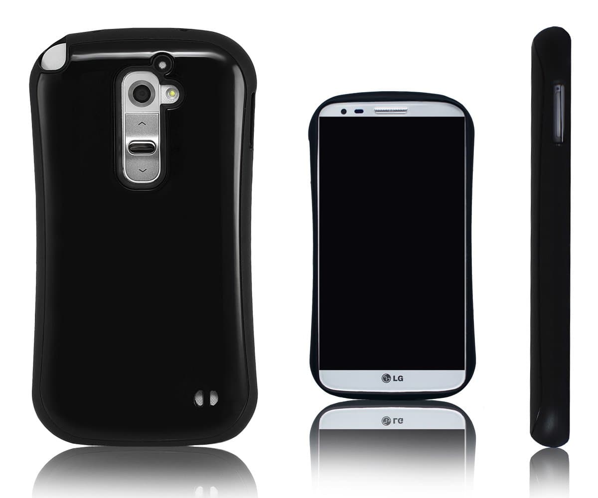 Silhouette Plastic Case for LG G2. Flexible TPU and Hard Glossy Plastic Back. Black