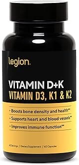 LEGION Vitamin D+K Natural & Effective Formulation - Vitamin D3, K2 & K for Immunity Boost - K1, K2 & D3 Vitamin Supplement to Boost Bone Density and Health - Vitamin K2 & K1 for Heart Support