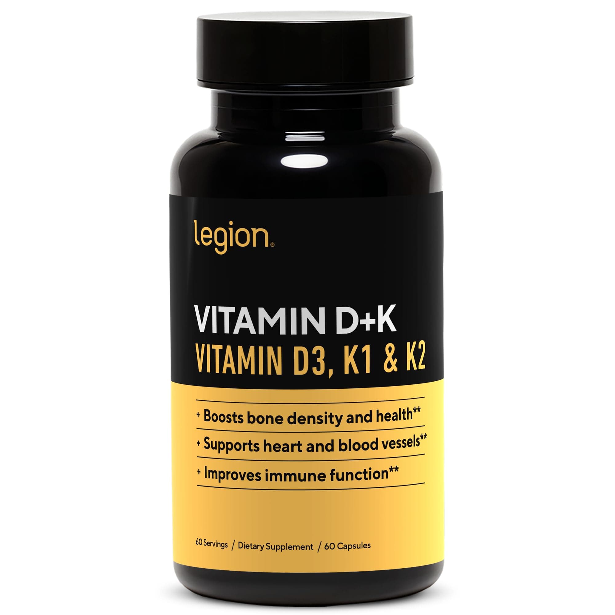 LEGION Vitamin D+K Natural & Effective Formulation - Vitamin D3, K2 & K for Immunity Boost - K1, K2 & D3 Vitamin Supplement to Boost Bone Density and Health - Vitamin K2 & K1 for Heart Support