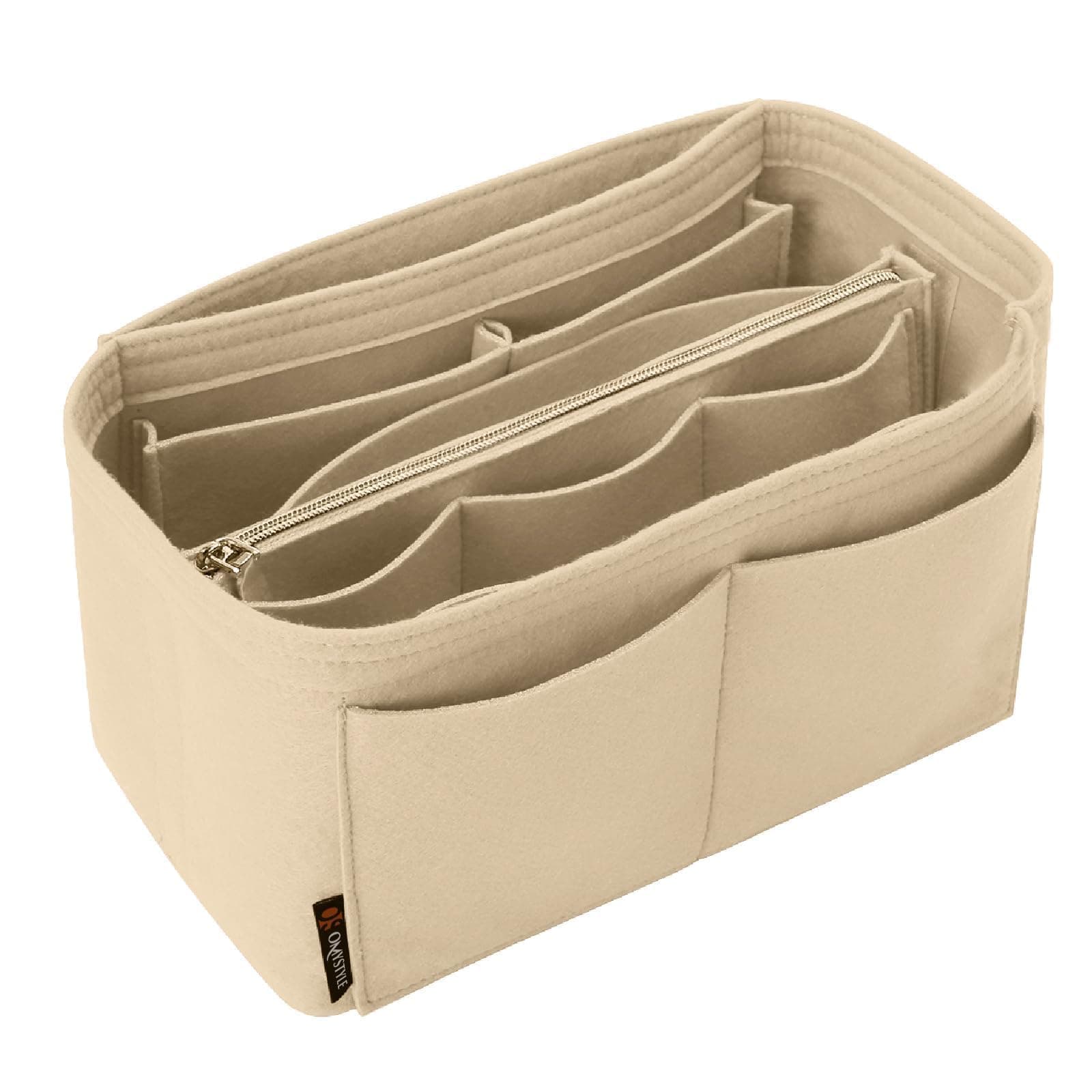 OMYSTYLESlender Medium Beige 11.2"×3.2"×6.4" Meid Purse Organizer Insert for Handbags, Felt Bag Organizer for Tote & Purse, Tote Bag Organizer Insert with 5 Size
