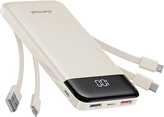 Portable Charger with Built in Cables, Power Bank with Cords Wires, Slim 10000mAh Travel Battery Pack 6 Outputs 3 Inputs 3A Fast Charging for Samsung Google Pixel LG Moto iPhone iPad