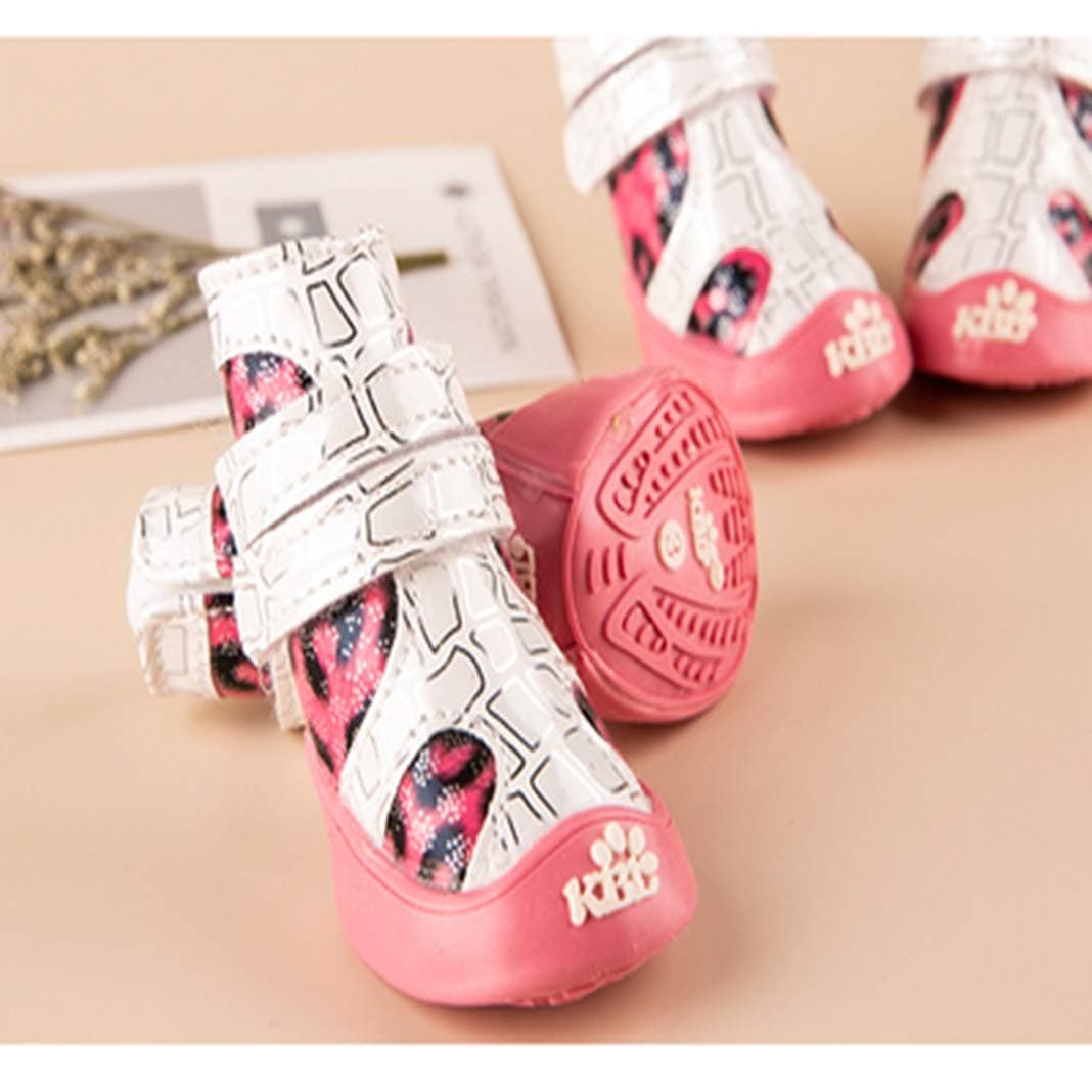 Bertram Rockefeller Leopard Small Dog Shoes Foot Accessories Boot Pu Pet Footwear Waterproof Non-Slip Outdoor Teddy