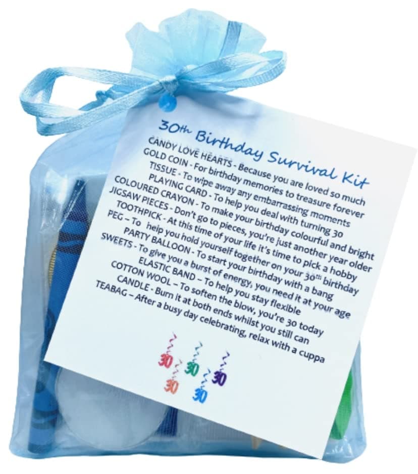 30th Birthday Survival Gift Kit Fun Happy Birthday Gift/Present For Him/Her Choose From Lilac Or Blue (Royal Blue)