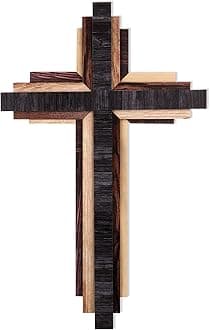 Christian Wooden Wall Cross,3D Multi-color Triple Stacked Reclaimed Decorative Worn Wooden Wall Cross for Home Religious Church Hanging Decoration(Classic Color)