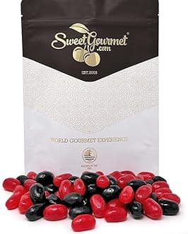 SweetGourmet Red-Hot and Black Licorice Jumbo-Sized Jelly Beans, Sweet and Spicy Candy Mix, 1 Pound