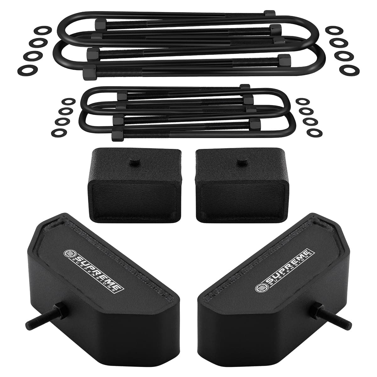 Supreme Suspensions - 3.5" Front + 2" Rear Lift for 1999-2004 ford F250 / F350 Super Duty [4WD / OVERLOADS] High-Strength Steel Lift Blocks and U-bolts Kit