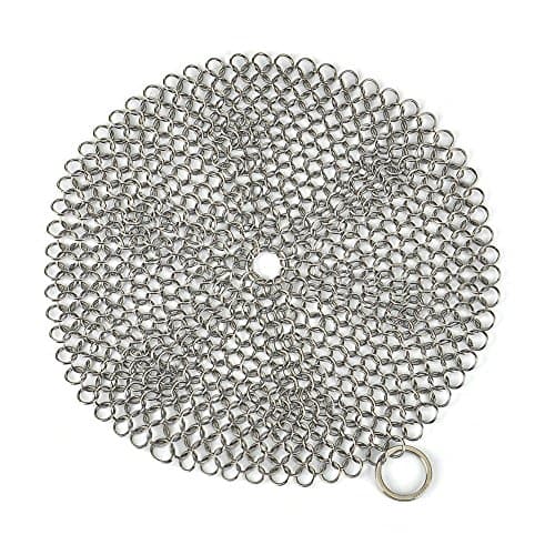 Engdash Cast Iron Cleaner 316 Stainless Steel Chainmail Scrubber for Cookware, 8" Diameter Large