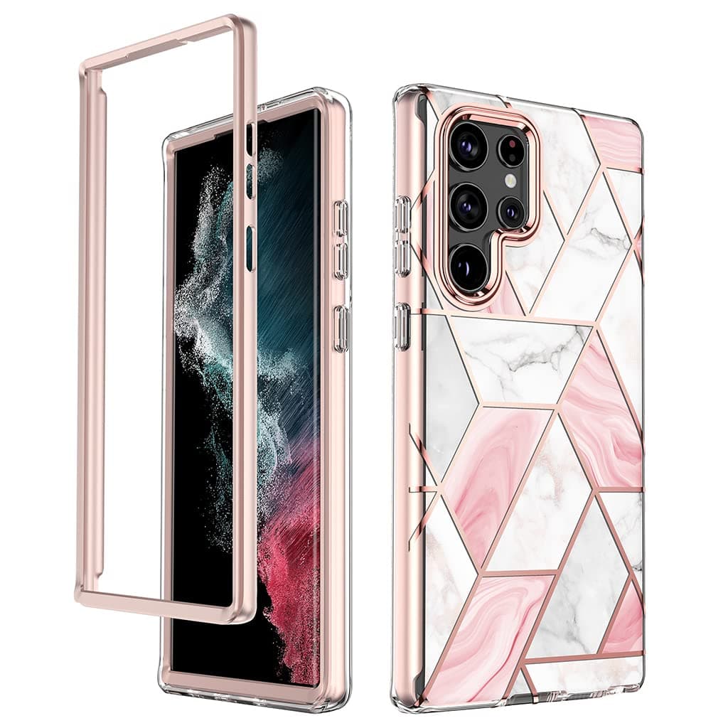 O Ozone Case for Samsung Galaxy S24 Ultra Case, Full-Body Smooth Gloss Finish Marble Shockproof Bumper Stylish Cover for Women Girls, Slim Phone Cases for Samsung Galaxy S24 Ultra (Pink)