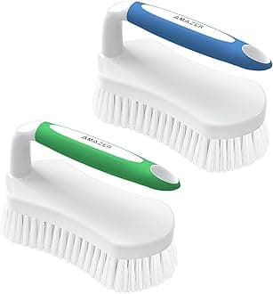 Amazer Scrub Brush for Cleaning Comfort Grip Shower Scrubber Flexible Stiff Bristles with Handle Heavy Duty Cleaner Brush for Tub Sink Carpet Floor - Pack of 2 (Blue+Green)
