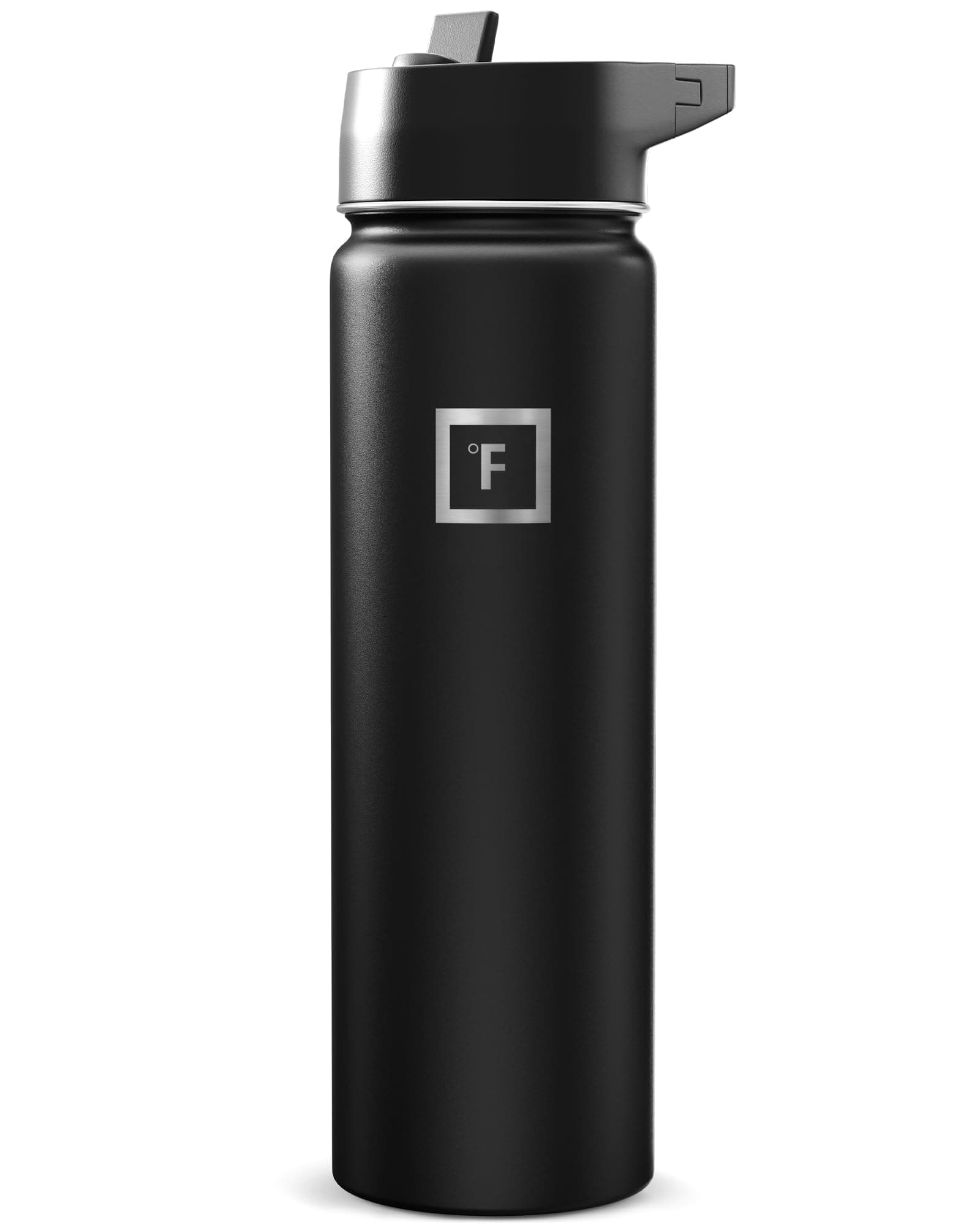 Camping & Hiking Hydration Flask with Straw, Wide Mouth Insulated Stainless Steel Sports Water Bottle - Midnight Black 24 oz - Straw (1 Lid)