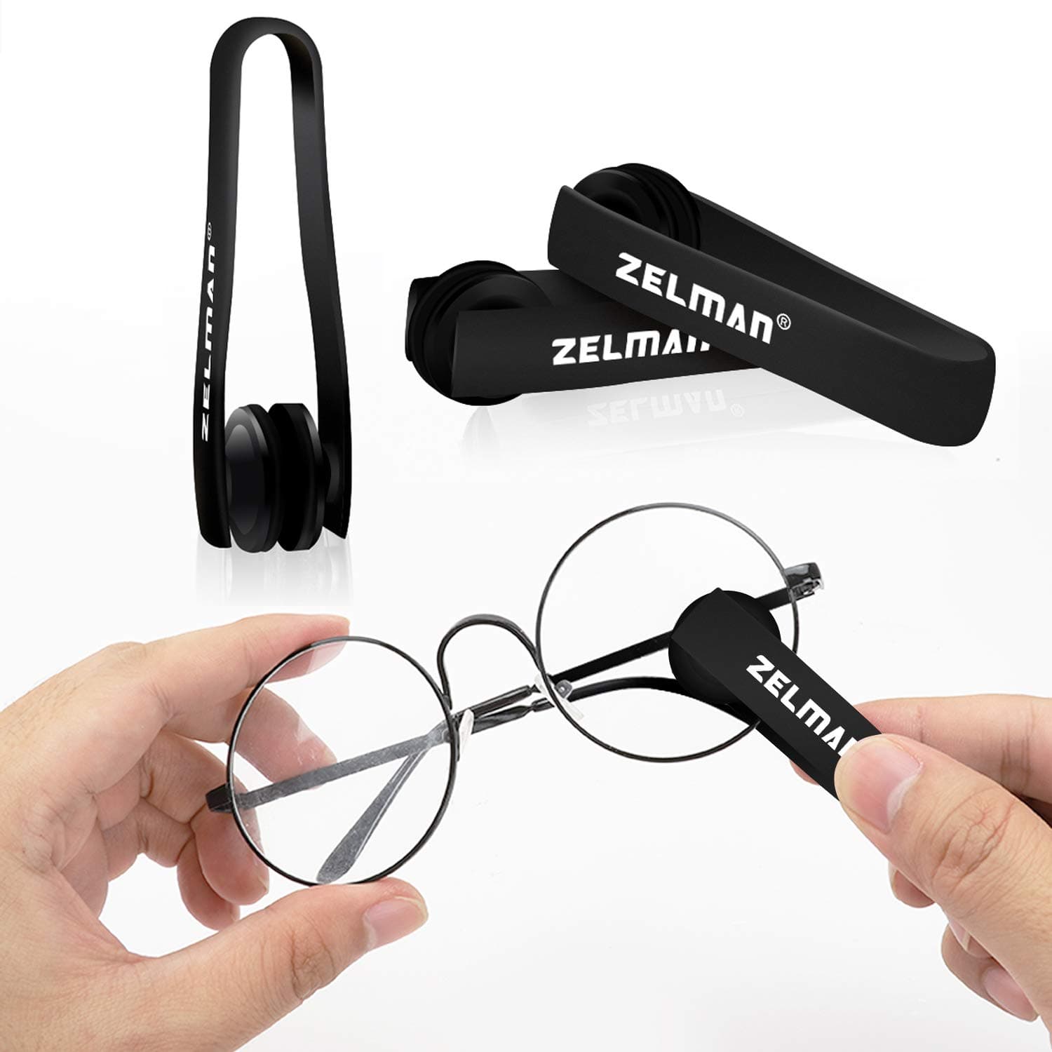 Zelman Mini Eyeglass Cleaner Microfiber Glasses Cleaning Tool Portable Spectacles Cleaner Sun Glasses Soft Brush Pocket Lens Cleaner Kit for All Types of Eye Wear, 2 Pcs, Black
