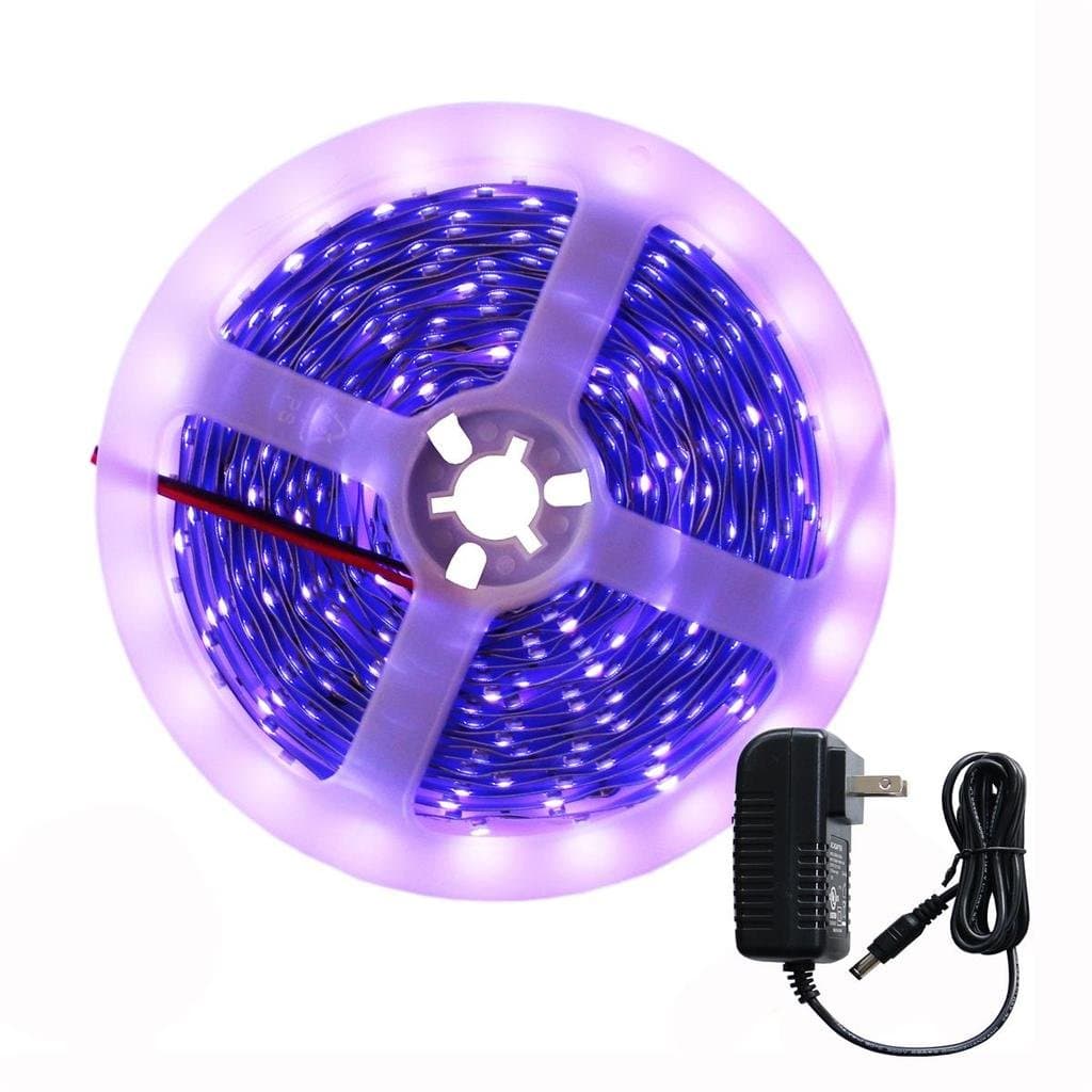 FFNW 16.4Ft/5M 3528 UV Blacklight LED Lights Strip Kit Ultraviolet 395nm-405nm Black Light Fixtures for UV Poster, 3D Print, UV Body Paints Fluorescence, DJ, Party (12V 2A Power Supply Included) [Energy Class A+++]