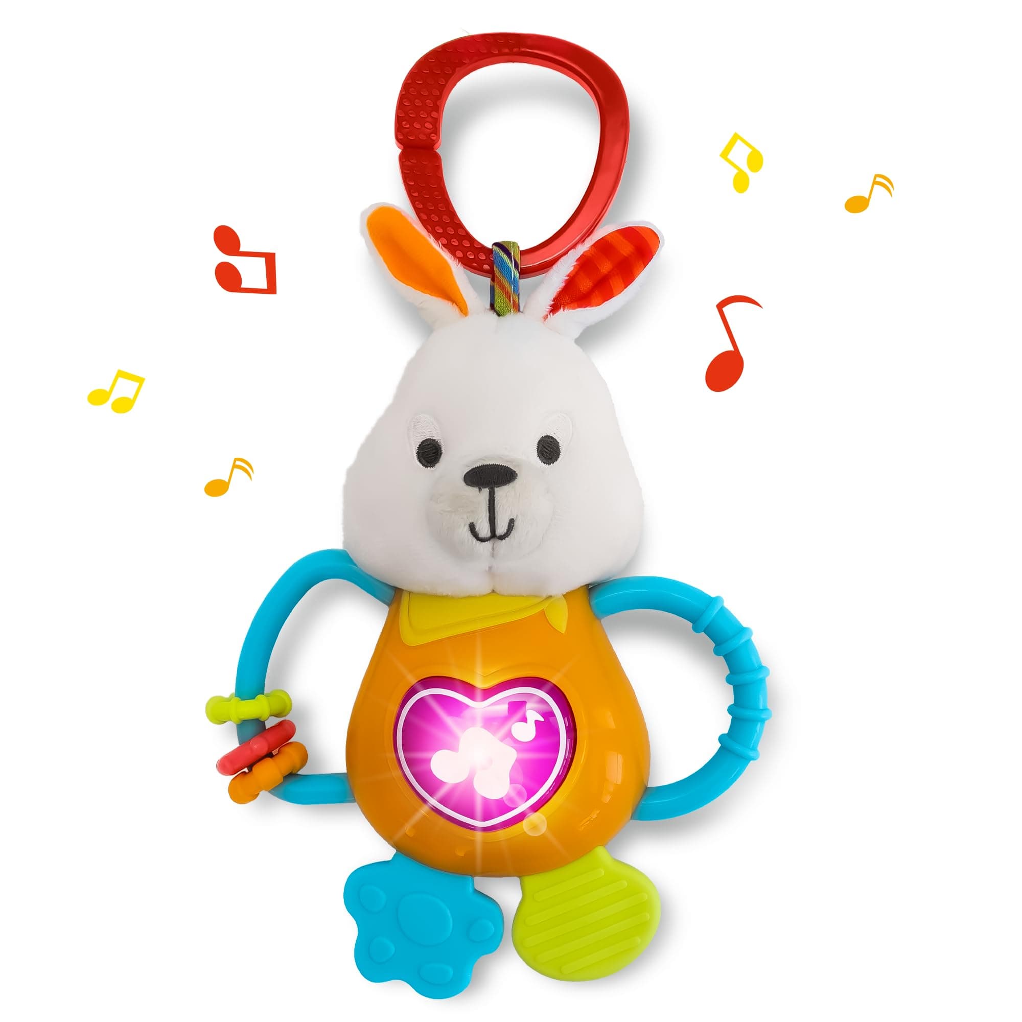 KiddoLab Easter Bunny Teething & Rattle Musical Toy for Infants and Babies - Light-up, Sensory Chew & Interactive Toy for Infants - Baby Basket Stuffer for 3 Months and Up