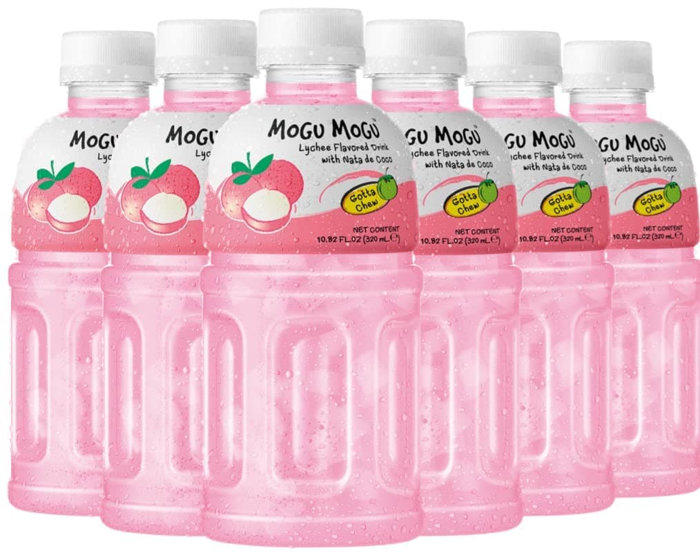 Mogu Mogu (Pack of 6) - Lychee Juice with 25% NATA De Coco (coconut jelly) | Energy Booster |Full of Fruit Fibres|No Added Preservatives and Colours|Juice Bottles Made for Adults and Kids-320ml.