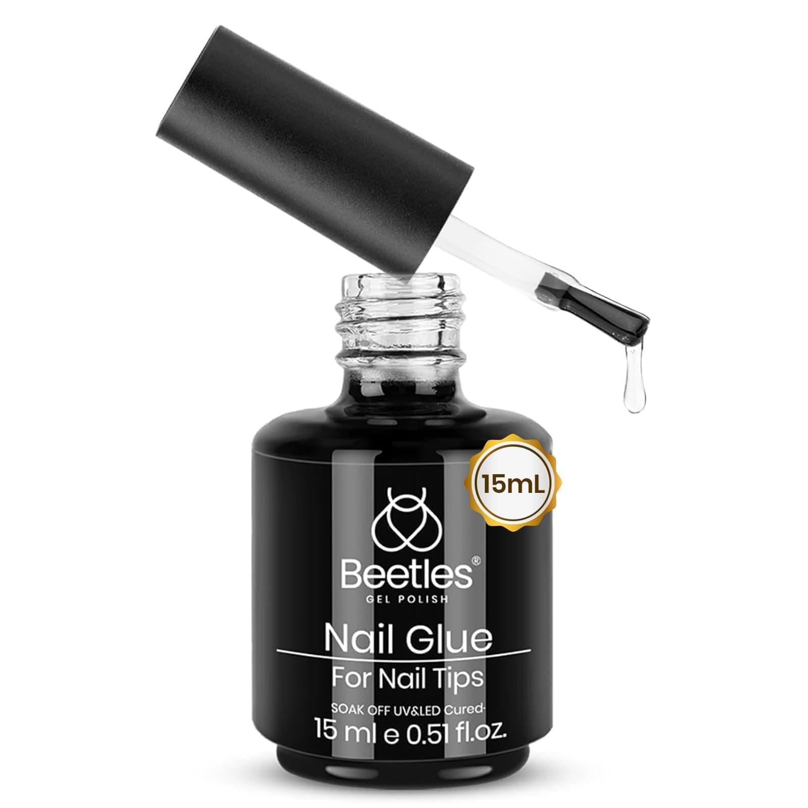 Beetles Gel Polish 9 in 1 Nail Glue with New Formula, 0.5 Fl Oz Super Strong Brush in Nail Gel Glue for False Nails Tips, Rhinestone, Base Gel, Blooming Nail Gel, U V Light Required