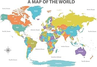 DECOWALL DL3-2302 Colourful World Map Wall Stickers (X-Large 152 x 105cm) Educational Wallpaper Decals for Kids DIY Living Room Bedroom Art Home Décor Office Nursery Removable (X-Large)