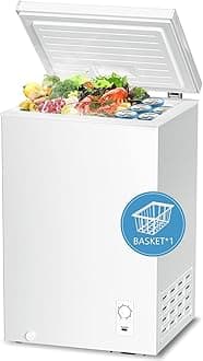 R.W.FLAME Chest Freezer 2.8 Cubic Feet, Deep Freezer with Basket Adjustable Temperature, Energy Saving, Top open Door Compact Freezer, White