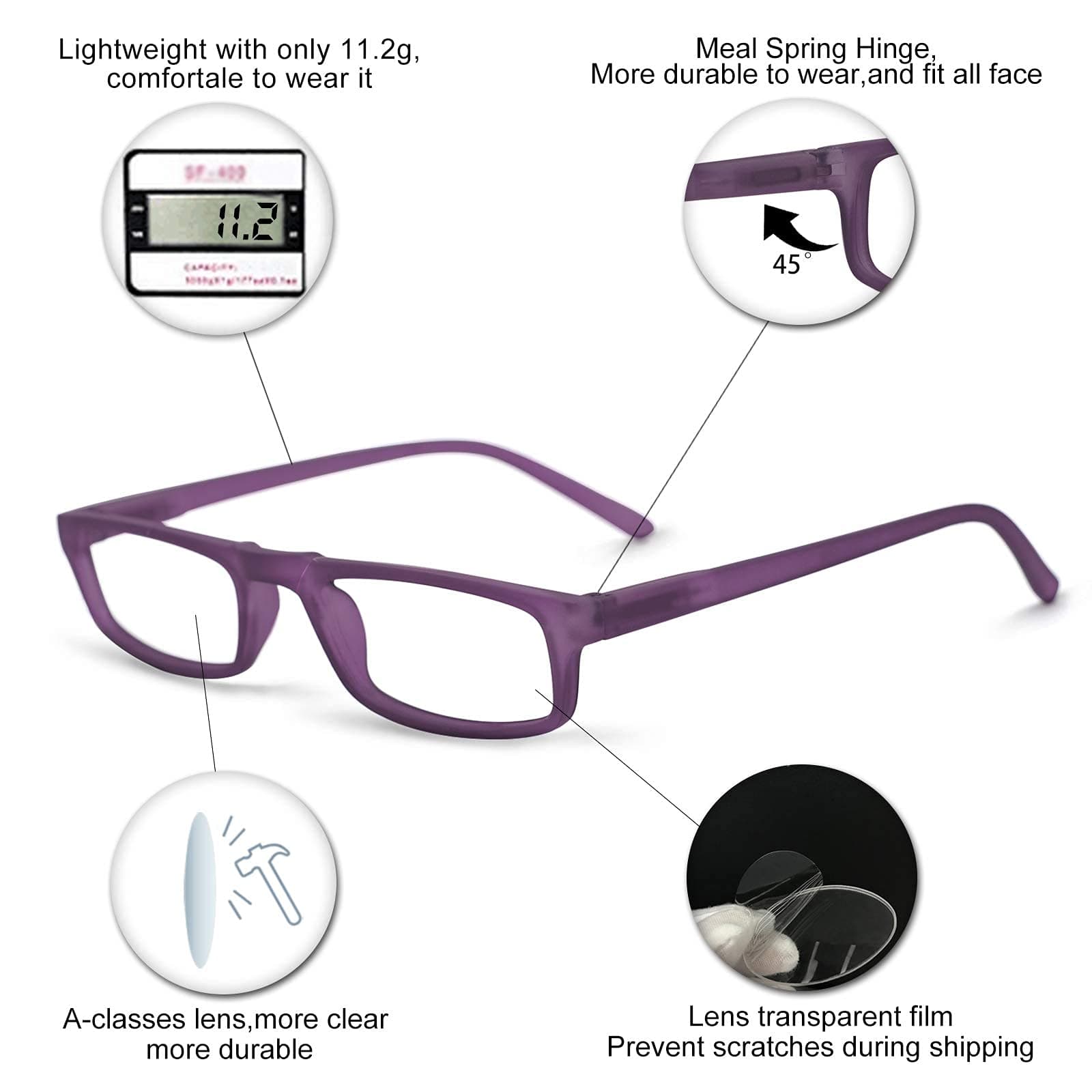 OCCI CHIARI Womens Reading Glasses TR90 Reader For Men 1.0 1.25 1.5 1.75 2.0 2.25 2.5 2.75 3.0 3.5 4.0 5.0 6.0 (Purple,300)
