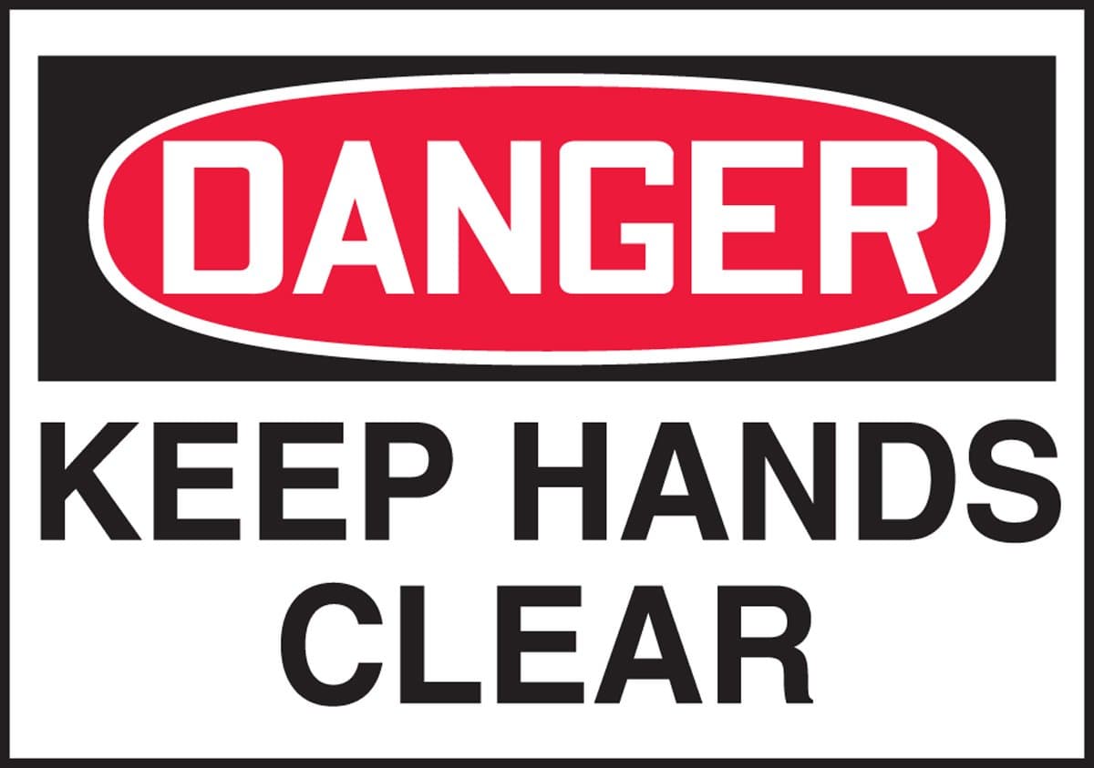 Accuform LEQM279VSP Safety Label, Legend "Danger Keep Hands Clear", 3.5" Length x 5" Width x 0.004" Thickness, Adhesive Vinyl, Red/Black on White (Pack of 5)