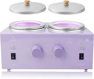 Portable Wax Warmer Machine for Painless Hair Removal, Women Men Professional Wax Heater with Adjustable Temperature Set, 40pcs Wax Sticks (Purple- Double Pots)