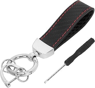 JVCV® Microfiber Leather Car Keychain, Universal Key Fob Keychain Carbon Fiber Pattern Leather Key Chain Holder for Men and Women (Silver Buckle-Red Stiches).
