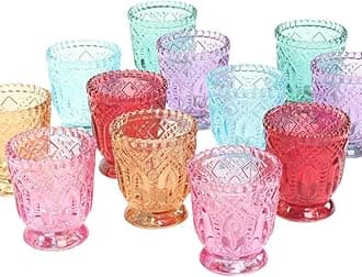 Koyal Wholesale Jewel Tone Votive Vintage Glass Candle Holders, 6-Pack, Multicolor Jewel Candle Set of Votives