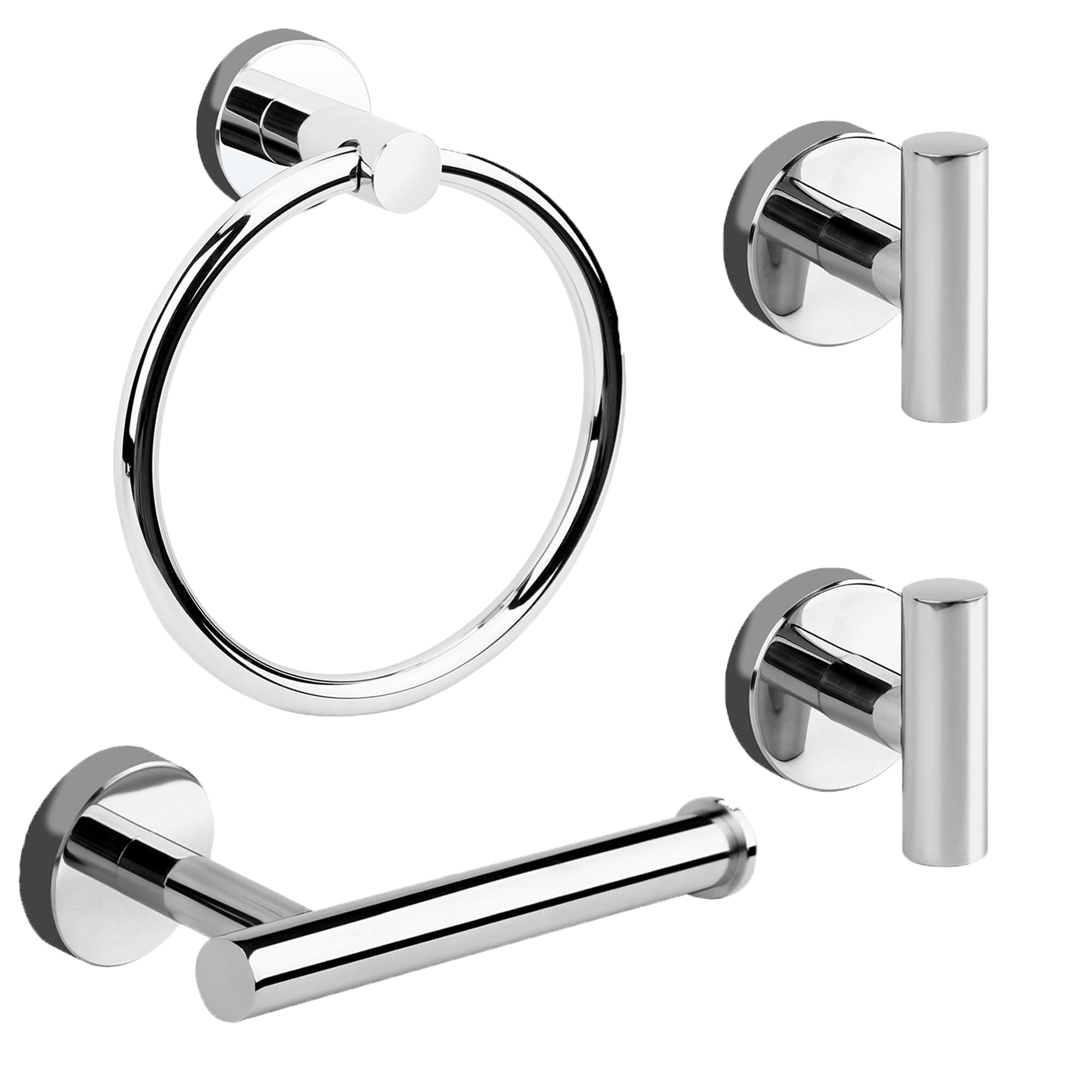 4-Piece Polished Chrome Bathroom Hardware Set - Toilet Paper Holder and Hand Towel Holder, Towel Ring Wall Mounted, Stainless Steel Accessories Set - Silver
