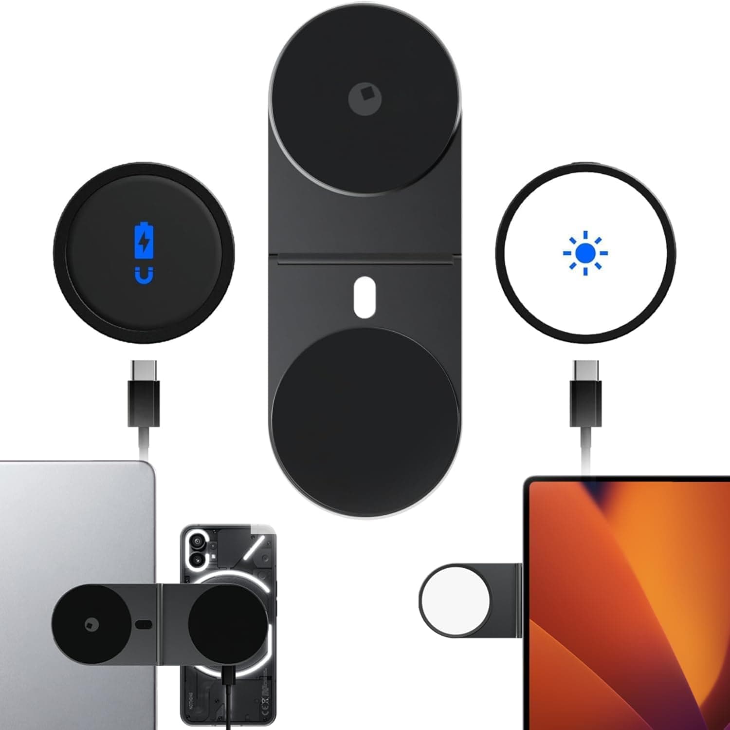 – Rolling Square Edge Pro Full Kit - Magnetic Phone Holder, Universal Wireless Magnetic Phone Charger, 1000 Lumens Light, Mobile Phone Holder for Smartworking, Black