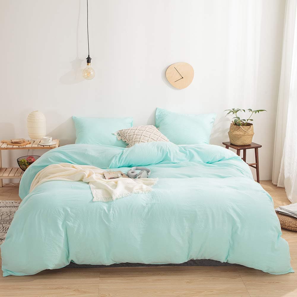 MOVE OVER 2 Pieces Mint Green Bedding Mint Duvet Cover Set 100% Washed Microfiber Quilt Cover Soft Teal Green Bedding Sets Twin (66x90) 1 Duvet Cover 1 Pillowcase (Twin, Mint Green)