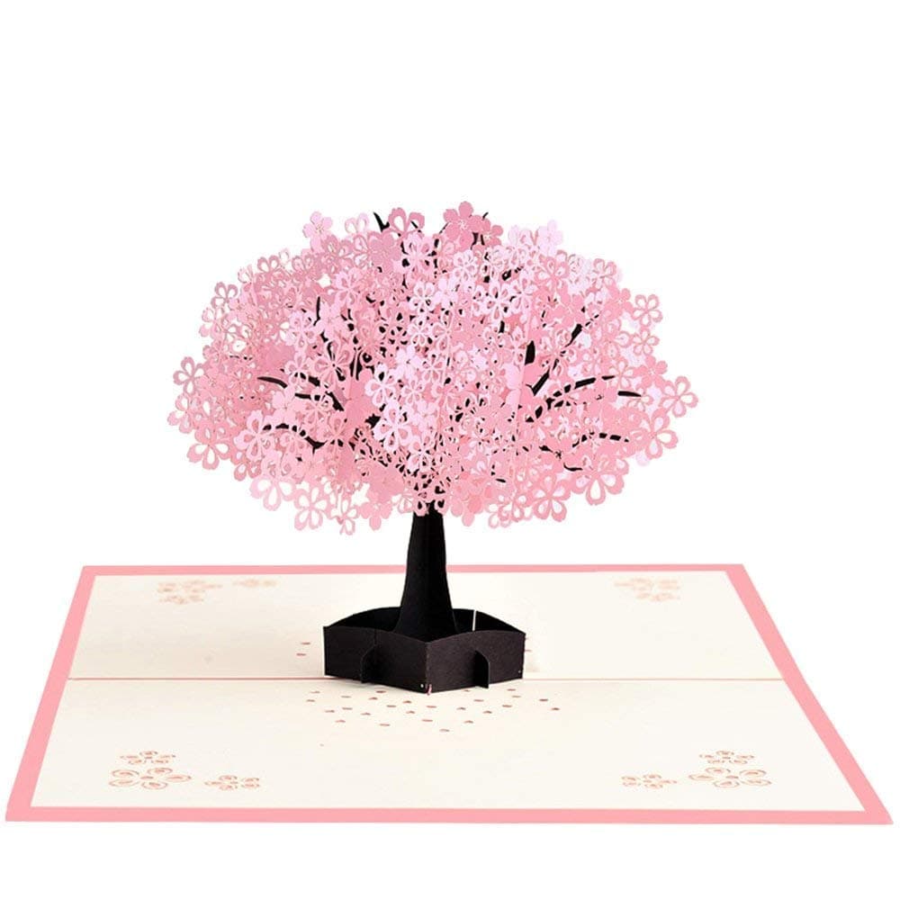 for her, 3D Cherry Blossom pop up Card Happy Romantic Greeting Birthday Girlfriend for Wife