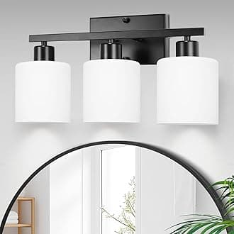 CANMEIJIA 3-Light Bathroom Vanity Light Fixtures, Matte Black Vanity Wall Scones Lighting for Bedroom Living Room, Modern Vanity Lights with Milky White Glass Shades, E26 Socket, Bulbs Not Included