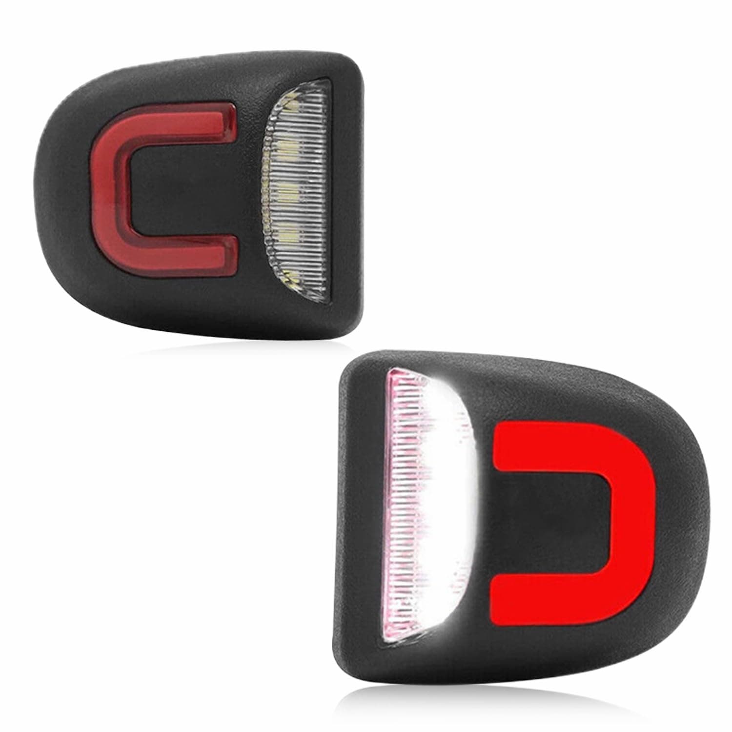 LESAUCE Red U-shaped LED License Plate Lights Tag Lamp Assembly Replacement for Chevy Silverado 1500 2500 3500 Suburban Tahoe GMC Sierra Yukon XL, 6000K White, Pack of 2