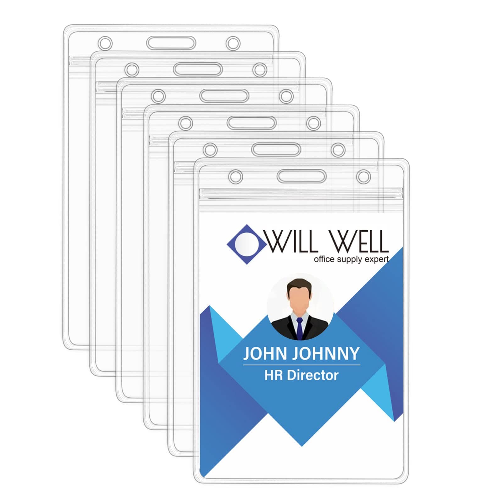 6 Pcs Extra Thick ID Card Badge Holder, Vertical Clear PVC Card Holder with Waterproof Resealable Zip Type