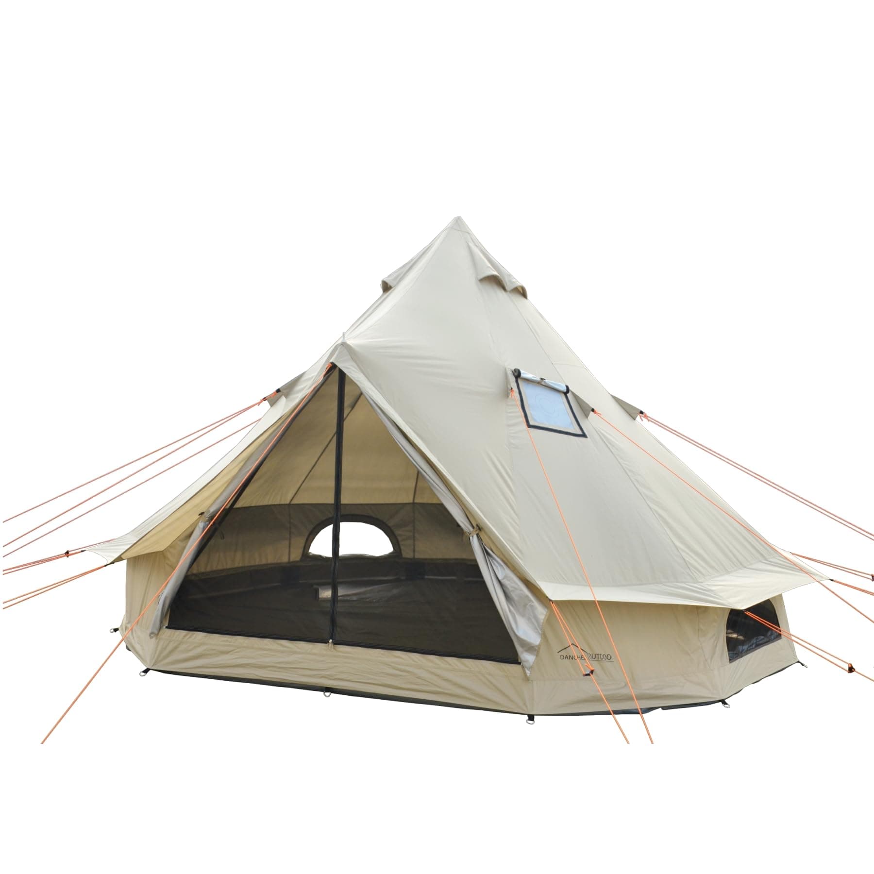 DANCHEL OUTDOOR B2A Portable Bell Tent No Center Pole, 4 Season Yurt with Stove Jack Spacious Interior for 4/8 Person Camping Hiking Glamping 300D Oxford Nylon,13ft/16.4ft Khaki